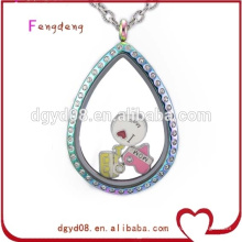 New design teardrop shaped open locket floating magnetic locket crystal jewelry